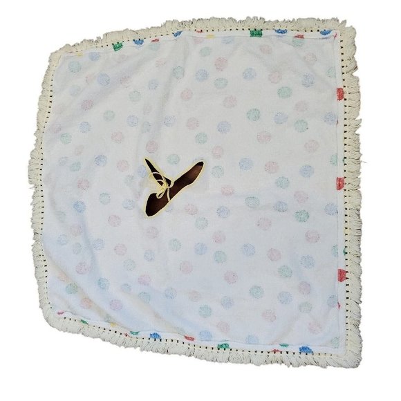 Vintage 70s Toddler Terrycloth Poncho Polka Dot Fringe 26 X 26 - Picture 6 of 6